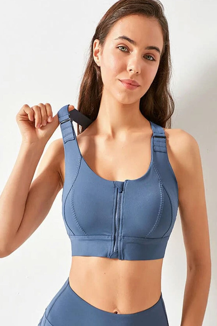 High Impact Sports Bra - Padded Wirefree Front Zipper