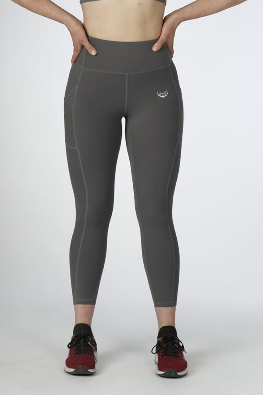 Ladies Grey Stripe ECHT Leggings Zip Pocket Size Medium Running Gym Comfort  Flex